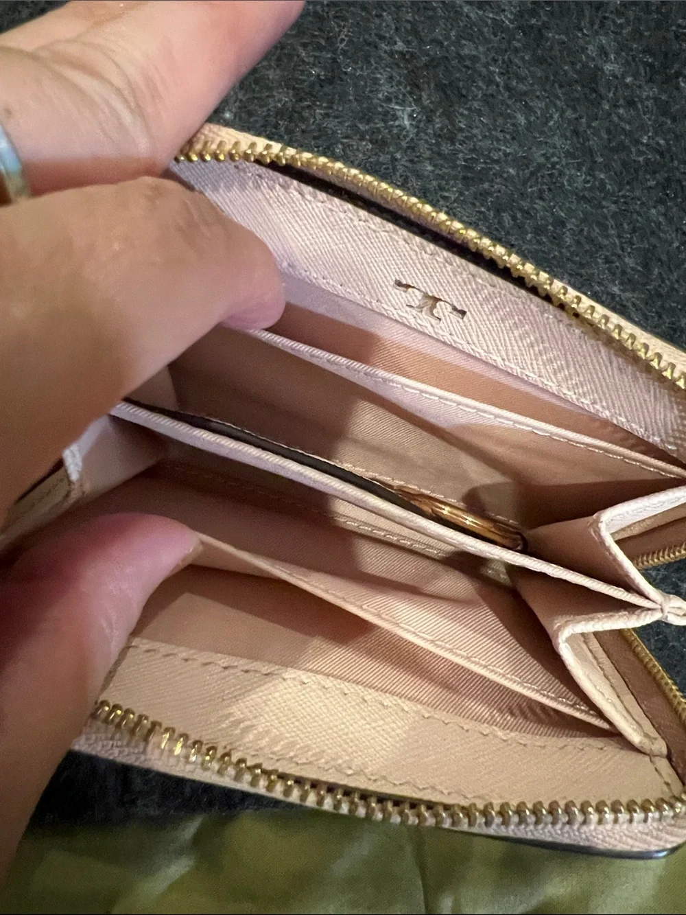 Tory Burch Metallic Rose Gold Emerson mini Zip Wallet